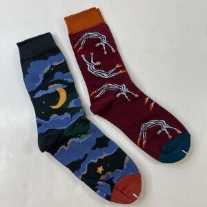 Unisex Crew Socks Set 2 Night Sky Acrobats Print Blue Red Gray Yellow Orange